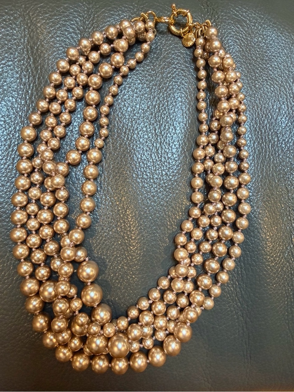 J.Crew 5 Strand Faux Pearl Statement Necklace Champagne Gold